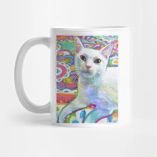 White Cat with Bright Florals Mug